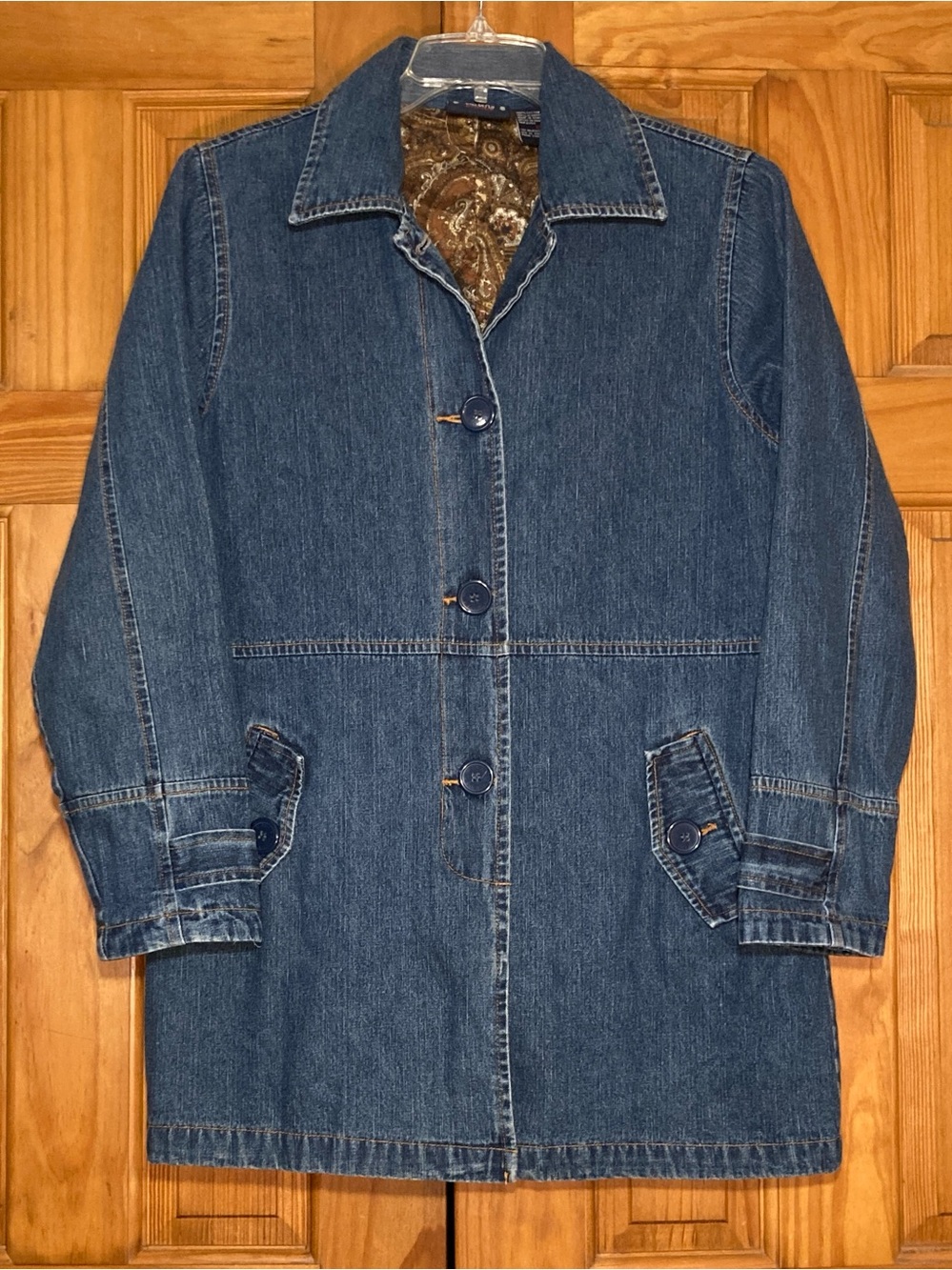 NWOT Bill Blass Vintage 80s Long Denim Jean Jacket Coat Blue Size 12